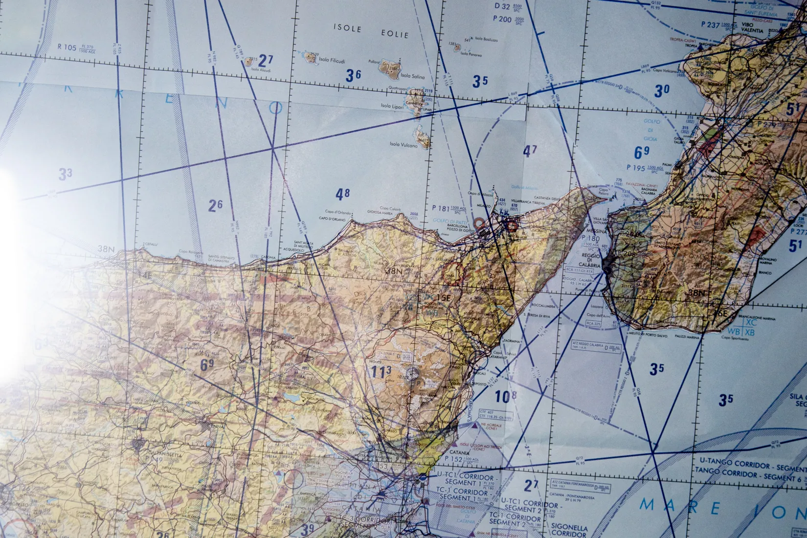 Aeronautical chart of Sicily and the Strait of Messina